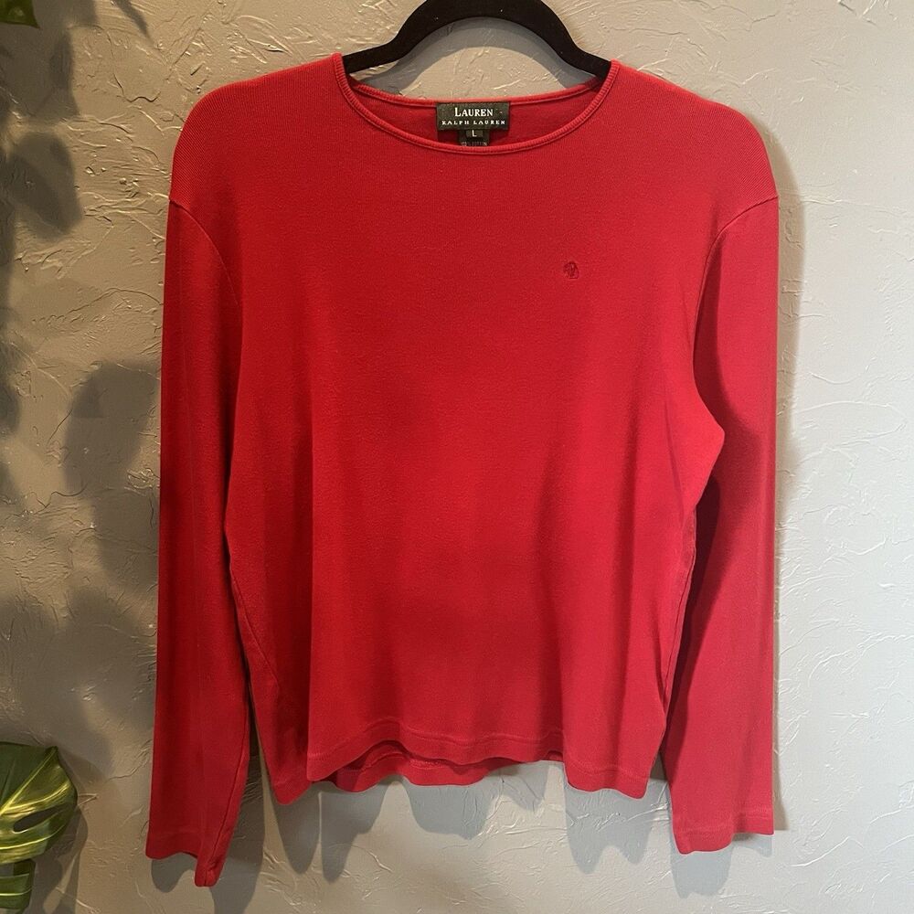 Vintage Lauren Ralph Lauren Red Long Sleeve Knit Top Sweater L Preppy Preppycore